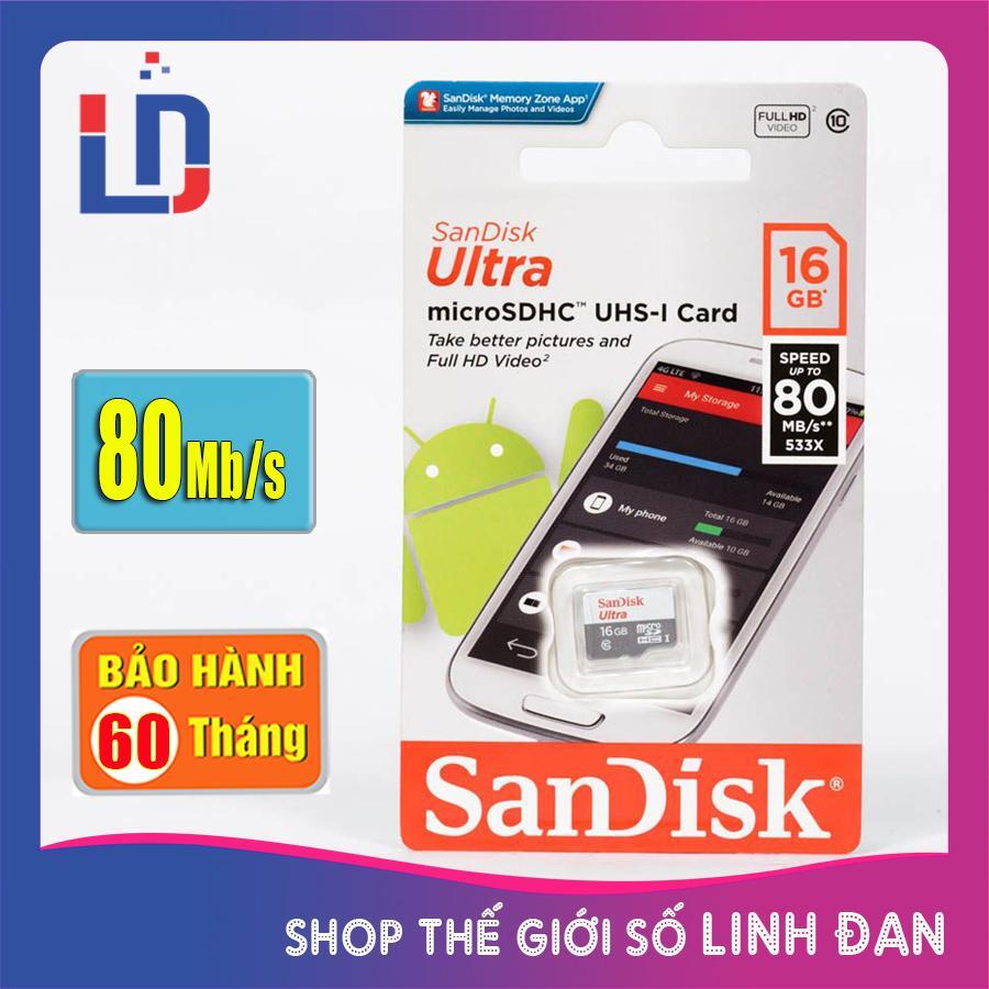 Thẻ nhớ MicroSDHC SanDisk Ultra 16GB 80MB/s