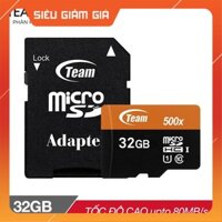 Thẻ nhớ microSDHC Team 32GB 500x upto 80MB/s class 10 U1 kèm Adapter (Đen cam) - Hãng phân phối chính thức