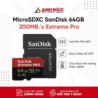 Thẻ nhớ MicroSDXC SanDisk 64GB/128GB 200MB/s xtreme Pro UHS-I với Adapter SD - Chính Hãng