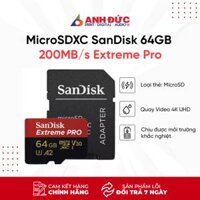 Thẻ nhớ MicroSDXC SanDisk 64GB128GB 200MBs Extreme Pro UHS-I với Adapter SD - Hàng Chính Hãng - 64GB