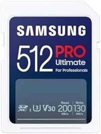 Thẻ nhớ SAMSUNG PRO Ultimate Full Size dung lượng 512GB, tốc độ lên đến 200 MB/s, hỗ trợ 4K UHD, UHS-I, C10, U3, V30, A2, dành cho máy ảnh DSLR, Mirrorless, PC, MB-SY512S/AM