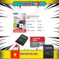 Thẻ nhớ SanDisk 256GB Ultra MicroSDXC UHS-I với Bộ chuyển đổi - 100MB / S C10 U1 Full HD A1 Thẻ nhớ Micro SD - SDSQUAR-256G-GN6MA