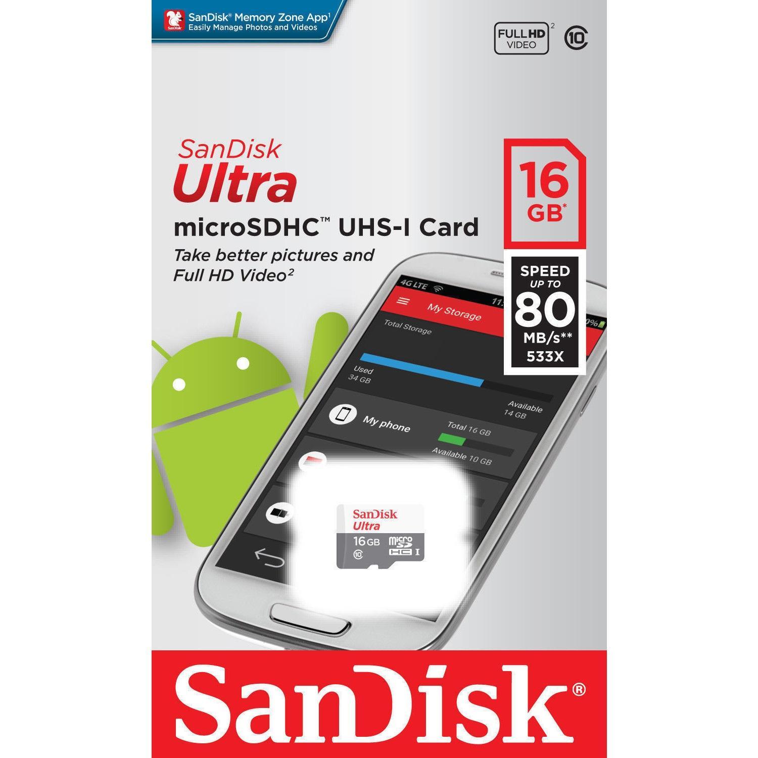 Thẻ nhớ SanDisk Ultra MicroSDHC 16GB C10  80 Mb/s