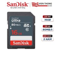 Thẻ nhớ SDHC Sandisk Ultra 16GB upto 80MBs UHS-I cho máy ảnh - Hàng chính hãng