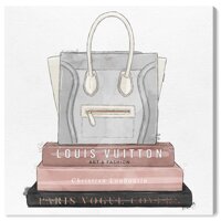 The Oliver Gal Artist Co. Fashion and Glam Wall Art Canvas Prints 'My Fancy Purse and Books' Home Décor, 16" x 16", Pink, Gray