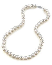 THE PEARL SOURCE 14K Gold 8.0-8.5mm Round Genuine White Japanese Akoya Saltwater Cultured Pearl Necklace in 20" Matinee Length for Women