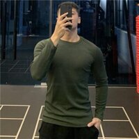 Thể Thao Màu Trơn Thể Dục Quần Áo Nam Dài Tay Áo Thun Nam Bóng Rổ Quần Huấn Luyện Áo Thun Bên Trong Nam Cotton20250403