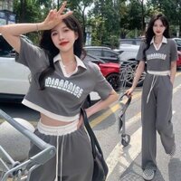 Thể Thao Thường Ngày Phù Hợp Với Nữ Mùa Hè Ngọt Cay Cổ Áo polo Ngắn Cao Cấp Quần Ống Rộng Thời Trang Bộ Đồ Hai Mảnh