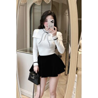 THE2001STORE | Set áo len thỏ khăn choàng cổ nơ mix chân váy nhung dáng ngắn