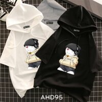 thêm size đại từ S đến 4XL AHD95 Áo thun teen nam nữ HOODIE TAY LỠ CÓ NÓN hình doraemon nghe nhạC