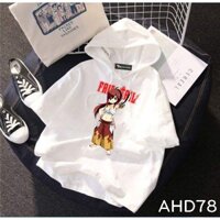 thêm size đại từ S đến 4XL AHD78 Áo thun teen nam nữ HOODIE TAY LỠ CÓ NÓN hình fairytail erza