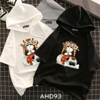 thêm size đại từ S đến 4XL AHD93 Áo thun teen nam nữ HOODIE TAY LỠ CÓ NÓN hình mèo hoàng thượng và chó pub