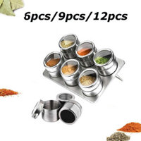 Thép không gỉ 12pcs/9pcs/6pcs Magnetic Spice - Lưu trữ Tank với nắp trong suốt, gia vị t