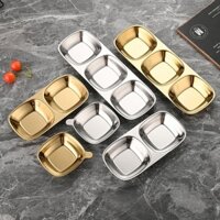 Thép không gỉ 304 Hương Vị Hàn Quốc Món Ăn Nước Sốt Món Ăn Thịt Nướng Bộ Đồ Ăn Hai Lưới Ba Lưới Vàng Nhúng Đĩa Lẩu Gia Vị Món Ăn