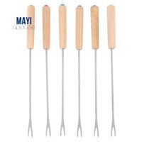 Thép không gỉ mã hóa màu sô cô la Đài phun nước phô mai Fondate Forks có tay cầm bằng gỗ sồi chịu nhiệt, xiên kẹo dẻo rang que, 9,5 inch