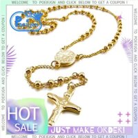 Thép không gỉ Mặt Dây Chuyền Vòng Cổ Vàng Chúa Giêsu Kitô Thánh Giá Thập Giá Mân Côi Retro 23 Inch Dây Xích Người Phụ Nữ