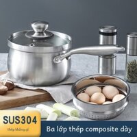 Thép Không Gỉ304Nồi Sữa Cán Đơn Nồi Nấu Sữa Gia Dụng Bếp Từ Mini Nồi Nấu Canh Nồi Sữa Hấp Thép Ba Lớp Dày Dặn