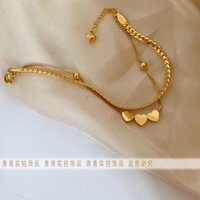 Thép Titan Chống Phai Màu Hai Lớp Ba Trái Tim Tình Yêu Đào Hình Trái Tim Lúa Mì Tai Rắn Xương Dây Xích Cuộn Dây Dim Mặc Phong Cách Vòng Tay 3.28