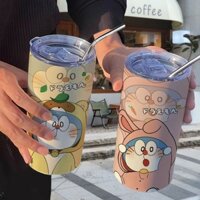 Thermos Bình Nước Giữ Nhiệt Bằng Thép Không Gỉ Có Ống Hút Họa Tiết doraemon Dễ Thương