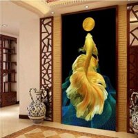 [THÊU KÍN] Tranh thêu chữ thập cá chép vàng E82-50x90cm