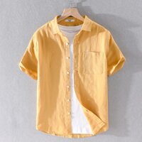 Thêu Mới Thời Trang Tay Ngắn Áo Sơ Mi Lanh Nam Thương Hiệu Xu Hướng Thoải Mái Top Quần Áo Áo Sơ Mi Chắc Chắn Cho Nam Chemise Homme Camisa Masculina Camisas De Hombre Ropa Hombre