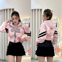 [THÊU OK] ÁO KHOÁC NỮ CHẤT LIỆU PHI XÀ CỪ NÓN TO THUÊ CHỮ OK VIỀN TAY CÁ TINH BO CAO CHE ĐI KH