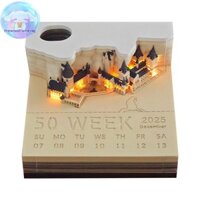 Thewoodfameing Lâu Đài Lịch Để Bàn Với Đèn LED Lịch 2025 Memo Pad Lịch Để Bàn Sáng Tạo Ghi Chú DIY Notepad 3D Lịch Nghệ Thuật Giấy Khắc Quà Tặng Nhà Điêu Khắc Quà Tặng Cho Scho