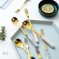 Thìa cafe - NĩaRĩa size Bé  THÌA NĨA INOX CÁN SỨ - Thìa Vân Đá Xám