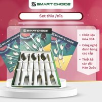 Thìa Dĩa Ăn Cơm Inox 304 Cán Dài SmartChoice Bộ Muỗng Nĩa Set 6 Cái Cao Cấp