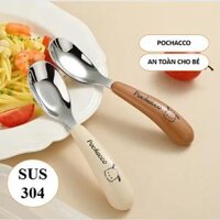 Thìa Muỗng Inox Pochaco Cho Bé Tập Ăn Dặm Kèm Hộp Đựng Rất Tiện Lợi