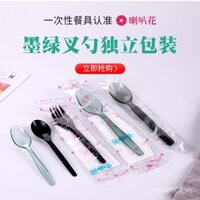 Thìa và nĩa nhựa dùng một lần Petunia, nĩa salad, thìa tay cầm dài, gói đơn, đồ ăn phương Tây, đồ dùng ăn uống mang đi