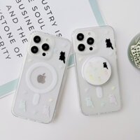Thích hợp cho Apple 15iPhone14plus16 Trong suốt 13promax Pastel Cat Pháo hoa xsmax Giá đỡ từ tính xr Vỏ điện thoại siêu nóng 12 Vỏ bảo vệ cao cấp chống sốc 11pro Phong cách mới