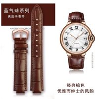 Thích hợp cho Cartier Dây đeo đồng hồ bằng da thật Vòng tay nữ Bóng bay màu xanh Pin Khóa lồi Dây đeo da bò 18MMC73