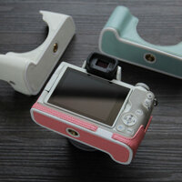 Thích hợp cho hộp đựng máy ảnh Canon M50ii Đế da eos m50 thế hệ thứ 2 Twill Half Case Túi đựng máy ảnh màu hồng