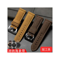 Thích Hợp Cho Panerai Da Thật Chính Hãng Dây Đeo Đồng Hồ Nam Biển Béo Panerai Tissot Longines PAM111 Da Ngựa Điên 24MM