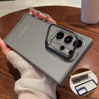 Thích hợp cho Samsung Galaxy S24 S23 S22 Ultra Plus FE Giá đỡ Kim loại Bảo vệ Camera Vỏ điện thoại di động Vỏ trong suốt Vỏ chống sốc trong suốt