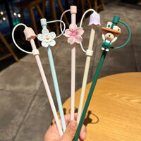Thích hợp cho Starbucks Cup Hoạt Hình Dễ Thương Gấu Bụi Cắm Hoạt Hình Dễ Thương Vòng Ống Hút Phụ Kiện Chống Bụi Mũ Có Ống Hút