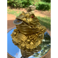 Thiềm thừ - Cóc ngậm tiền sơn màu đồng bằng composite cao 10cm, ngang 11cm, dài 12cm