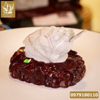 Thiềm Thừ Ngọc | Thiềm Thừ Ngọc Phỉ Thúy | Thiềm Thừ (Cóc 3 Chân, Cóc Ngậm Tiền) Ngọc Jadeit Tự Nhiên Cao Cấp, Đã Lên Đế Gỗ - M14593