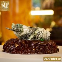 Thiềm Thừ Ngọc | Thiềm Thừ Ngọc Phỉ Thúy | Thiềm Thừ (Cóc 3 Chân, Cóc Ngậm Tiền) Ngọc Jadeit Tự Nhiên Cao Cấp, Đã Lên Đế Gỗ - M0693