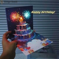 Thiệp chúc mừng bật lên 3D VERGE LIMIT, Thiệp chúc mừng sinh nhật âm nhạc và ánh sáng rỗng, Quà tặng sinh nhật Họa tiết hoạt hình Hiệu ứng pháo hoa Bánh sinh nhật độc đáo Bưu thiếp trẻ em