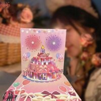 Thiệp chúc mừng bật lên 3D NEDFS, Nến Led có thể thổi rỗng Thiệp chúc mừng sinh nhật, Quà tặng sinh nhật Hiệu ứng pháo hoa họa tiết hoạt hình Nhạc và nhẹ Bánh sinh nhật Bưu thiếp Cha