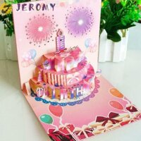 Thiệp chúc mừng bật lên JEROMY 3D, Thẻ chúc mừng hiệu ứng pháo hoa bằng giấy rỗng, Nến Led có thể thổi được Phim hoạt hình có hoa văn sáng tạo Thẻ dập lá sang trọng