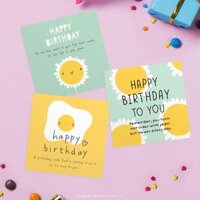 Thiệp chúc mừng sinh nhật SDstationery SUNSHINE hoa hướng dương dễ thương vui vẻ màu sắc tươi tắn 12x12cm - Set 3 thiệp