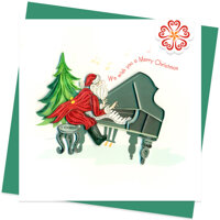 Thiệp giấy xoắn giáng sinh 15 x 15 cm - Ông già noel tinh nghịch - Ông già Noel cùng bản nhạc giao hưởng