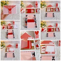 Thiệp handmade dáng thư phong bì tone màu hồng đỏ chủ đề Tình yêu- Tặng in ảnh