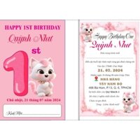 thiệp mời thôi nôi sinh nhật cho bé tuổi mèo. in hoàn chỉnh nội dung