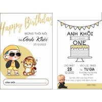 thiệp mời thôi nôi sinh nhật cho bé trai, in hoàn thiện nội dung, combo 50 thiệp