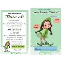 thiệp mời thôi nôi sinh nhật, in hoàn chỉnh nội dung như hình