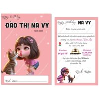 thiệp mời thôi nôi sinh nhật, in hoàn chỉnh nội dung theo yêu cầu, combo 50 thiệp